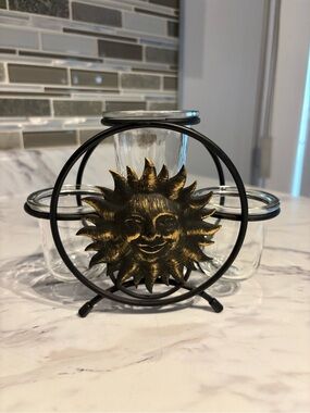 Vintage Sun Celestial candle holder 3 votive holder